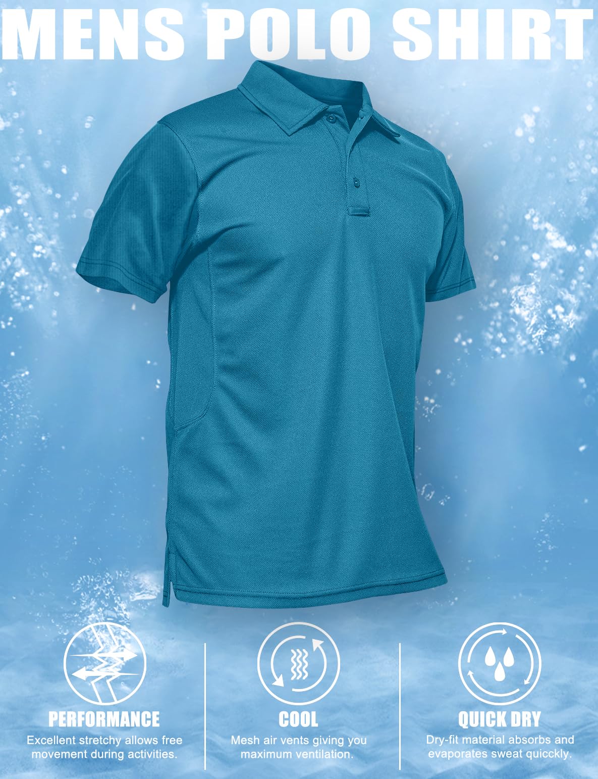 MAGCOMSEN Golf Shirts for Men Collared Polo Shirts Performance Quick Dry Jersey Polo Shirt Blule Green L
