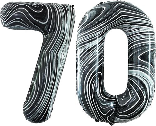 GOER 70th Birthday Balloons - 42 Inch Jumbo Marble Black Foil Helium Decorations