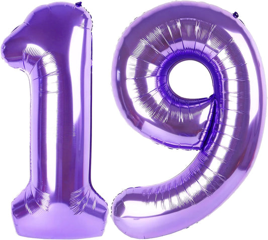 Numbers 40-Inch Balloon | Purple Number 19 Foil Balloons for Birthday Celebrations & Events