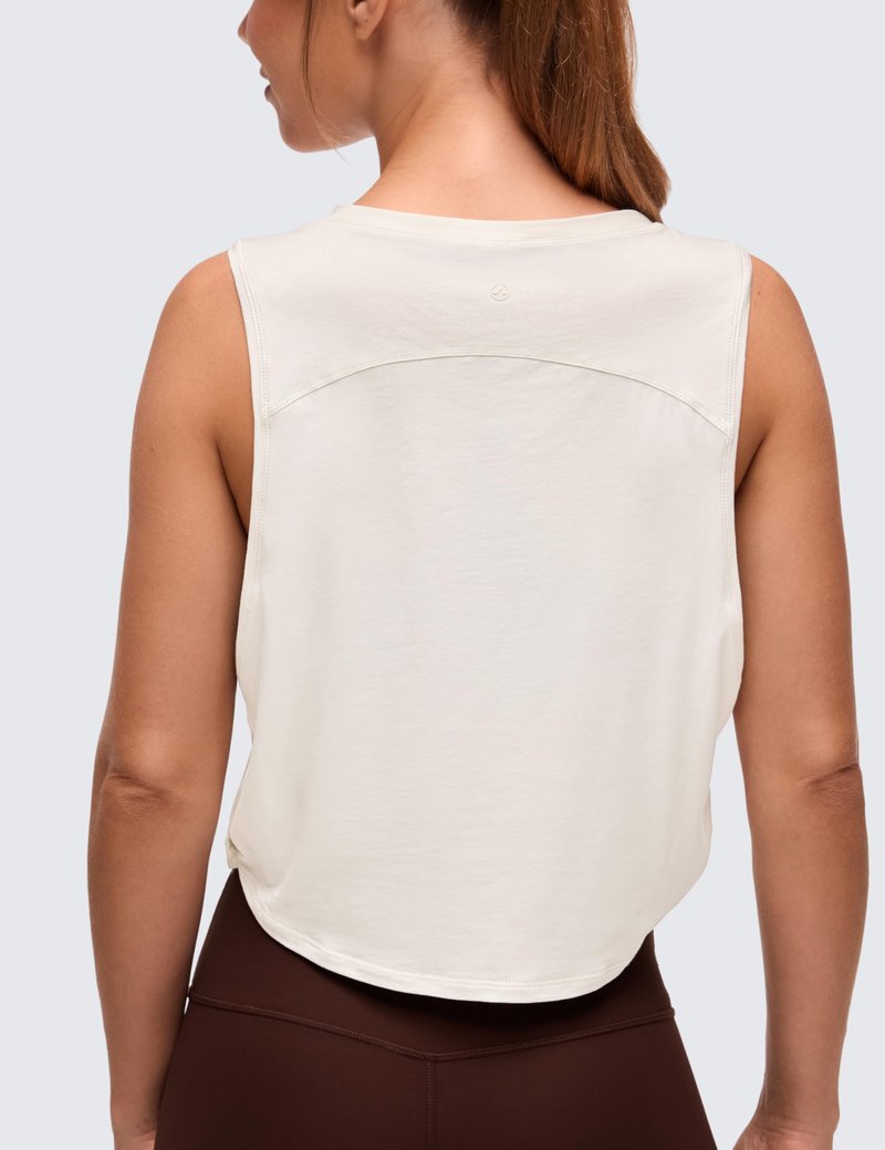 CRZ YOGA Pima Cotton Large Armhole Tank Tops for Women - Workout Sport Athletic Yoga Running Gym Loose Crop Sleeveless Shirts Milky White (Bone) XX-Small