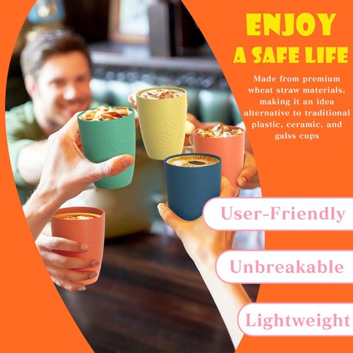 Homienly Plastic Cups Alternative Wheat Straw Drinking Glasses 4-Pack | 12 oz Unbreakable & Reusable Plastic Cups, Microwave Safe | Everyday Kids Tumblers & Kitchen Accessories (Multi-Color)
