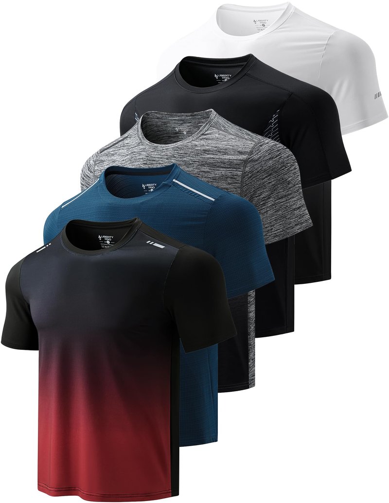 5 Pack Men’s Active Quick Dry Crew Neck T Shirts | Athletic Running Gym Workout Short Sleeve Tee Tops Bulk (Set 20, X-Large)