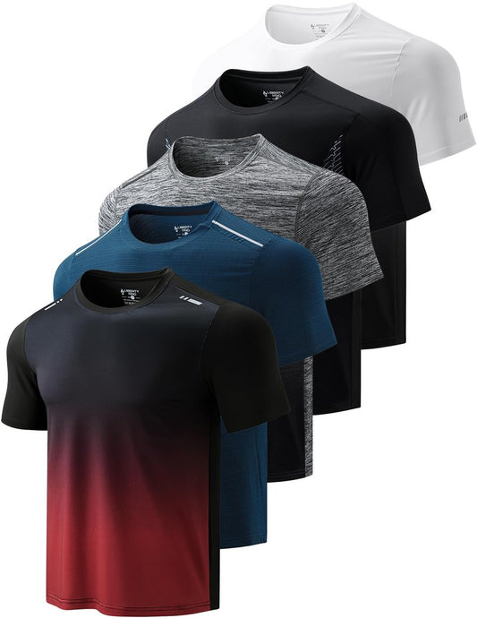 5 Pack Men’s Active Quick Dry Crew Neck T Shirts | Athletic Running Gym Workout Short Sleeve Tee Tops Bulk (Set 20, X-Large)