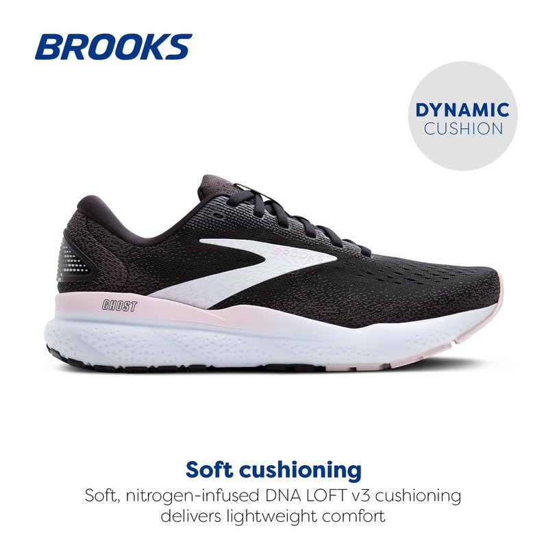 Brooks Women’s Ghost 16 Neutral Running Shoe - Black/White/Orchid Ice - 9.5 Medium