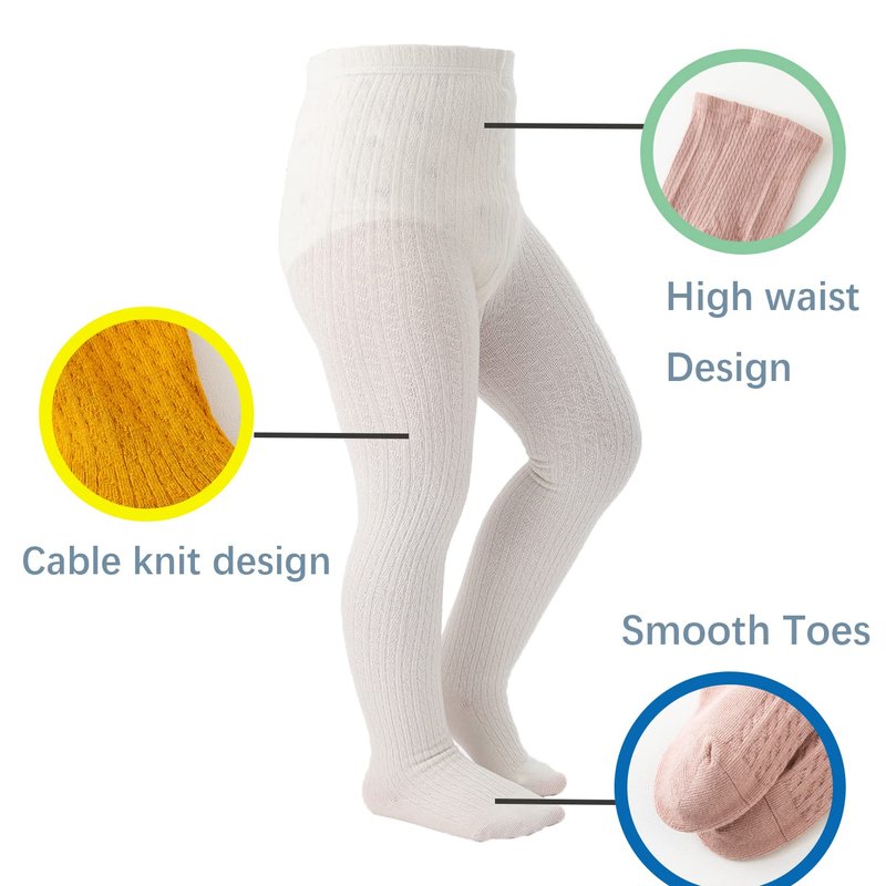 Marchare Baby Girls Tights Thick Cable Knit Solid Seamless Leggings Winter Warm Stockings For Toddler Girls Navy 2 Pack 4-6 Years