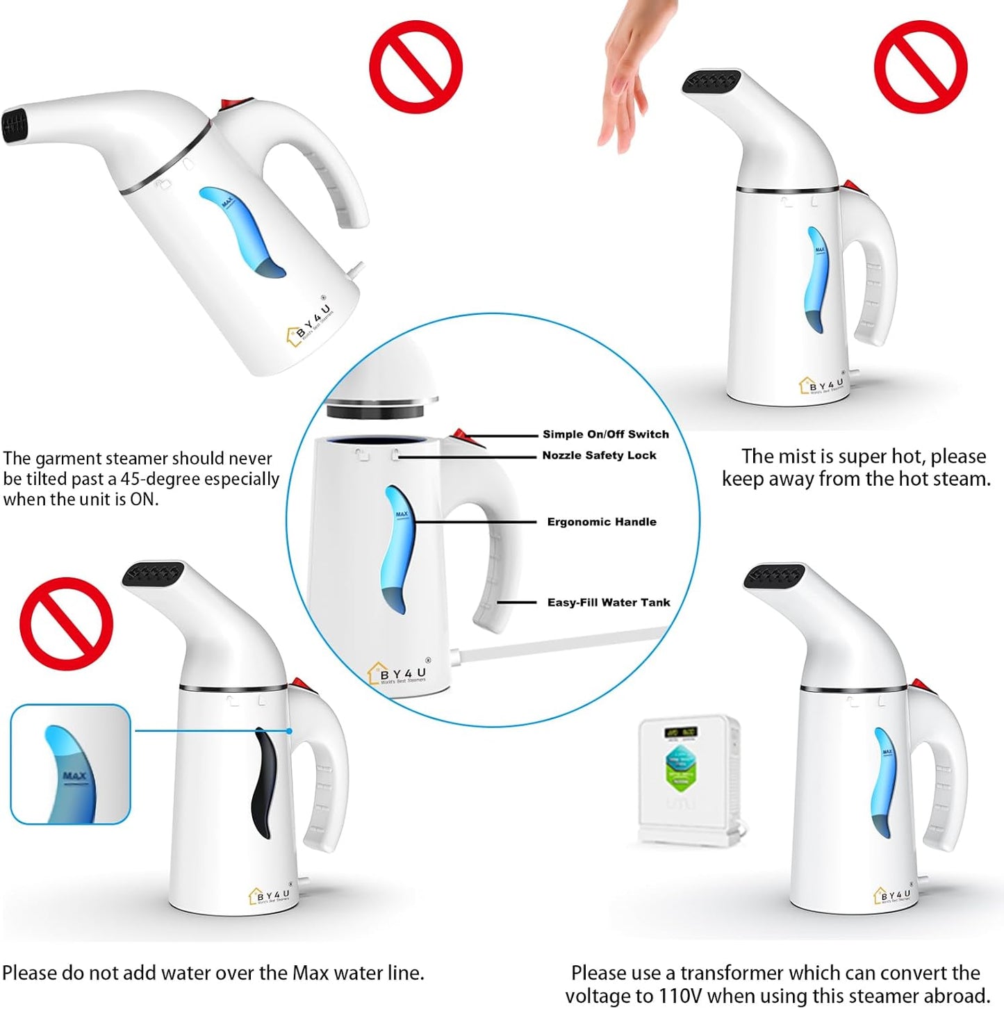 Skiennix Travel Size Handheld Garment Steamer - Fast Heat-Up in 40 Seconds, 800W, 8 FT Cord, White