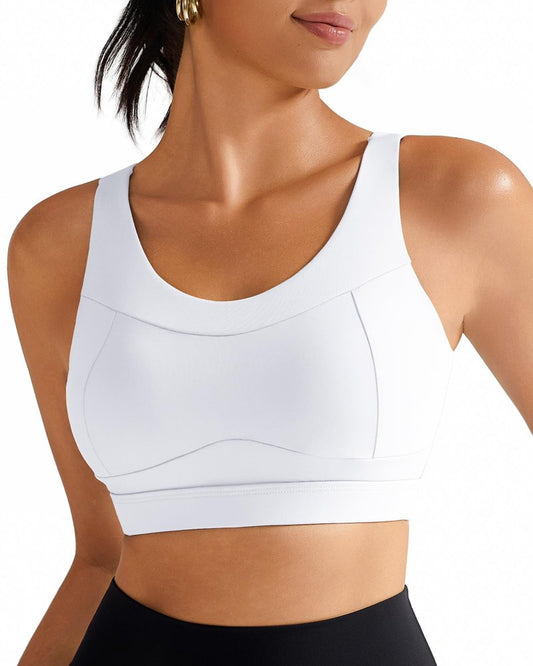 RUNNING GIRL High Impact Sports Bras for Women,Racerback White Bra Workout Crop Tank Tops Longline Sports Bra Push up(WX2667 White,L)