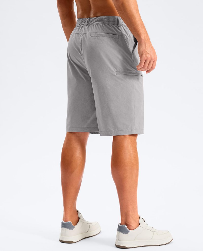 G Gradual Men's Golf Shorts 11" Long with 4 Pockets Lightweight Knee Length Elastic Waist Quick Dry Casual Dress Work Shorts (Light Grey, L)