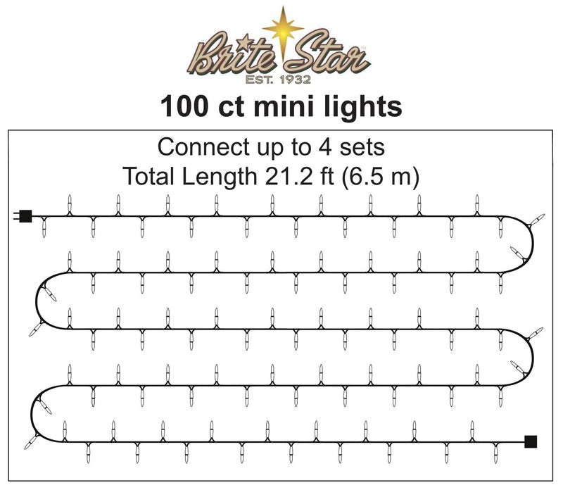 Brite Star 100 Count Mini String Christmas Lights, Clear - 22 feet Indoor/Outdoor Christmas Tree Lights with White Wire