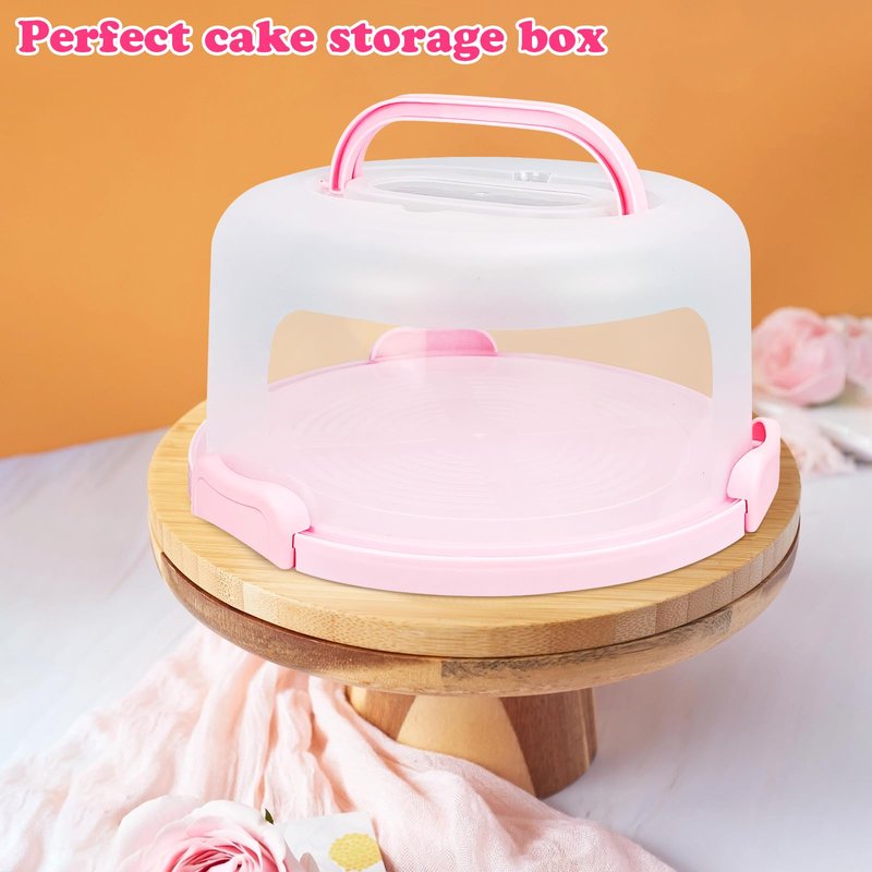 RTUDOPUYT Cake Carrier with Lid and Handle, Fit 10’’ Cake Stand with Lid, Cake Transport Storage Container, Cake Containers Cover Stand with Lids, 3 Secure Side Closures (Pink)