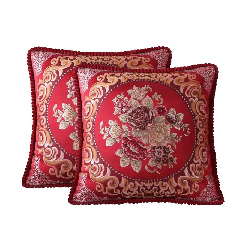 SZHELEJIAM Throw Pillow Covers 18x18 Set of 2, Jacquard Retro Embroidered Cushion Covers for Sofa Living Room, Red Decorative Pillow Cases Red