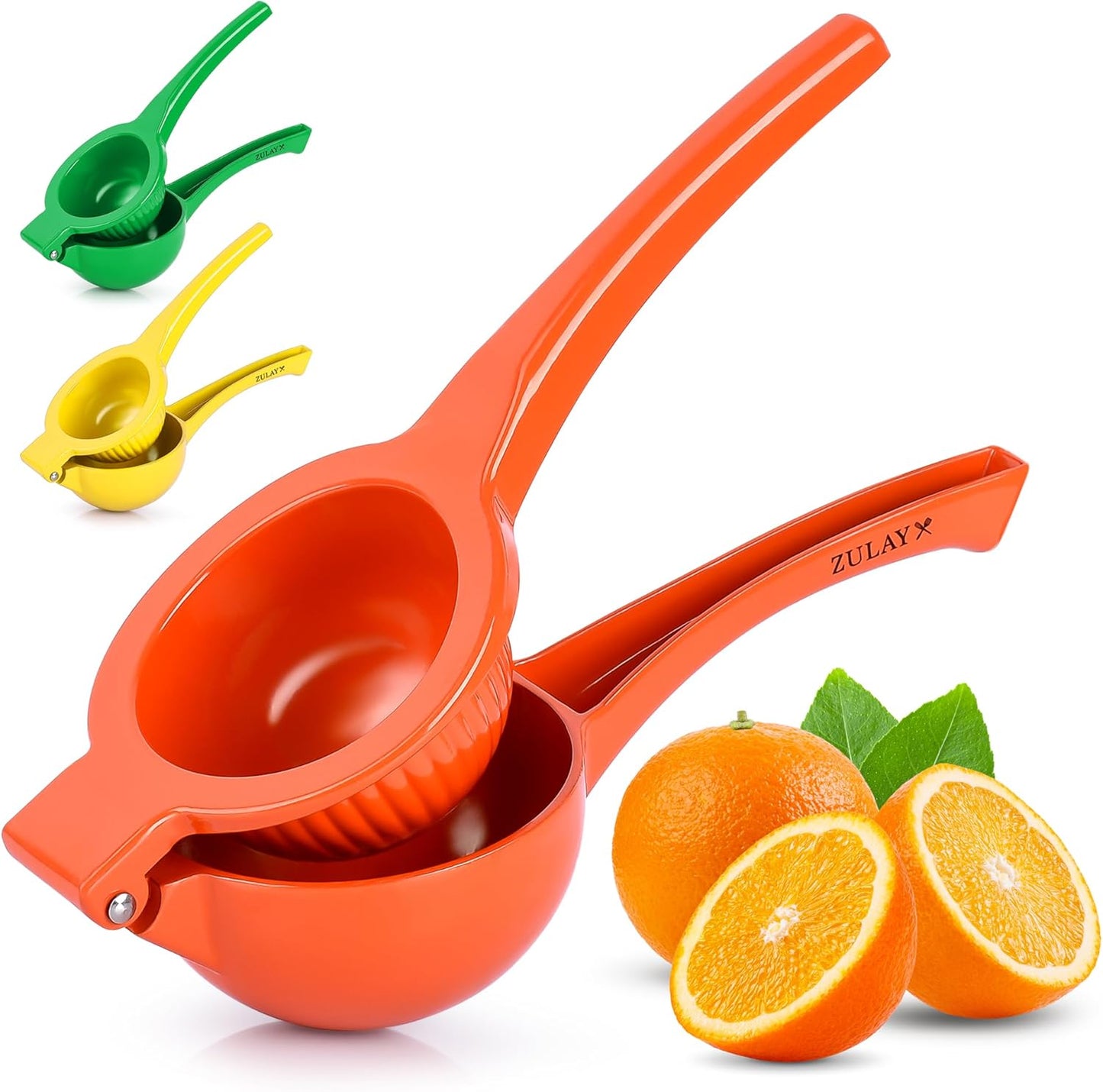 Zulay Kitchen Premium Metal Orange Squeezer - Heavy-Duty Citrus Juicer for Maximum Juice Extraction | Ergonomic & Dishwasher Safe (Orange)