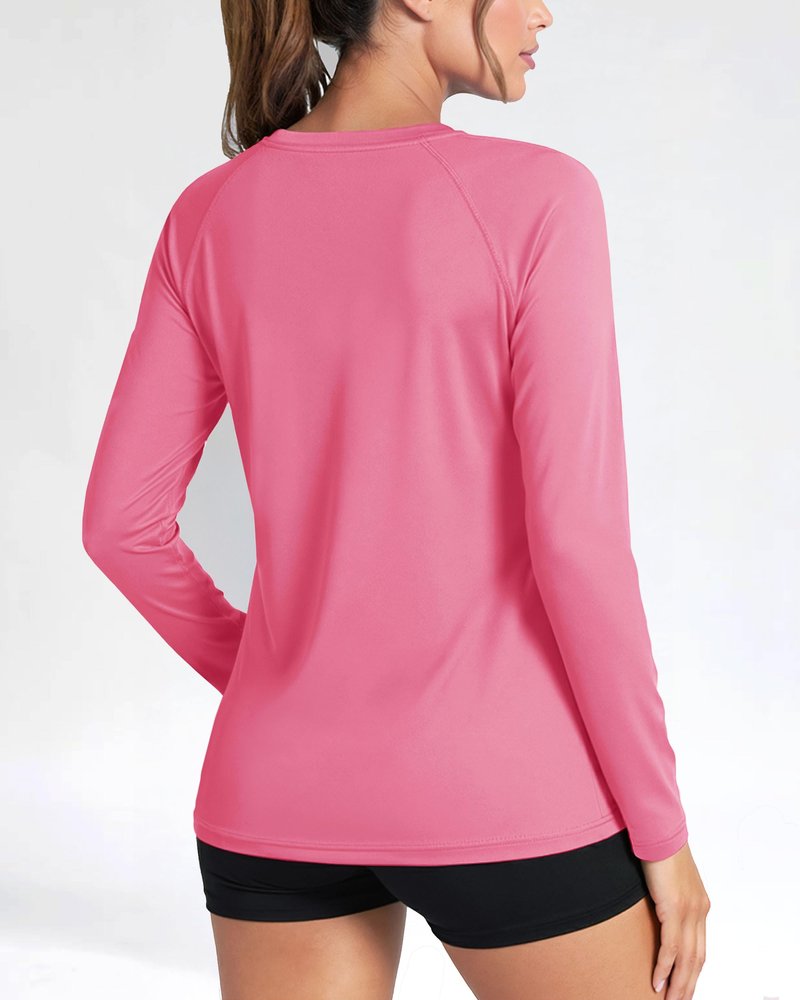 Boladeci Sun Shirts for Womens Rash Guard Long Sleeve Swim Shirts Woman UPF 50+ UV Protection Workout Top Rose Red L