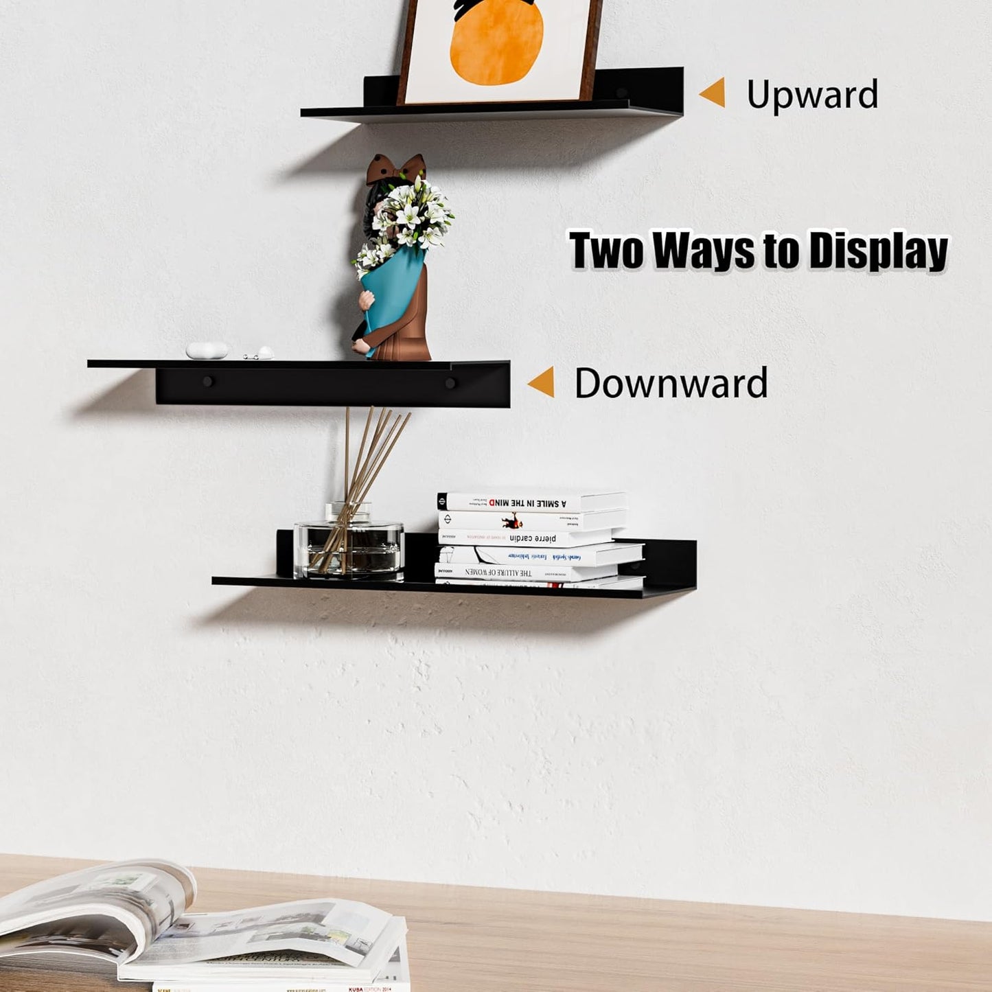 Wisfame Floating Wall Shelves - Set of 3 Black Metal Shelves for Modern Home Decor | 11.8/13.8/15.7 in
