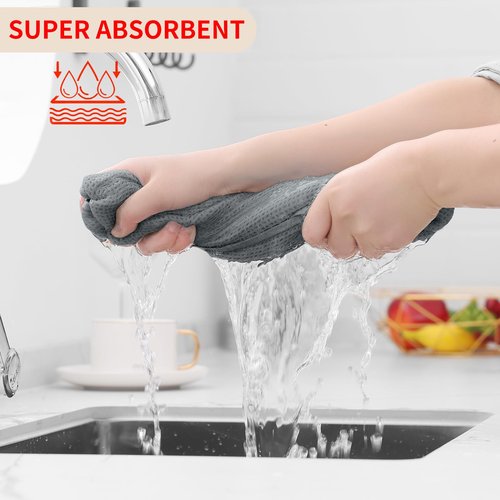 Homaxy 100% Cotton Waffle Weave Kitchen Dish Cloths, Ultra Soft Absorbent Quick Drying Dish Towels, 12 x 12 Inches, 8-Pack, Grey