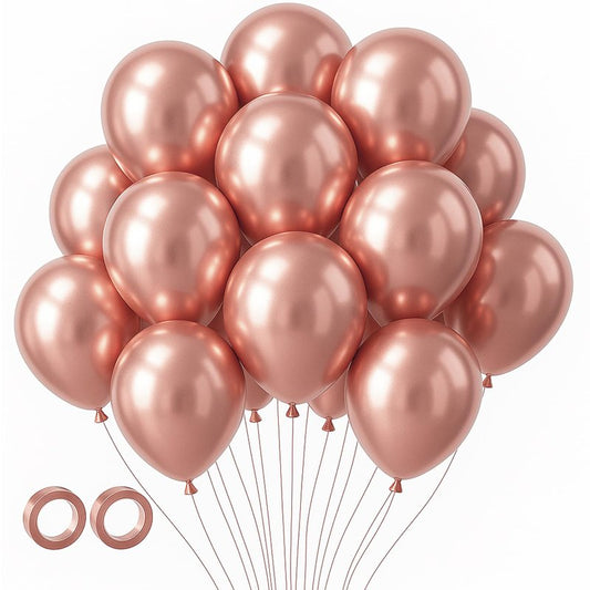 Voircoloria 105pcs Metallic Rose Gold Balloons 12inch Chrome Rose Gold Balloons for Boys Girls Birthday Baby Shower Gender Reveal Wedding Decorations