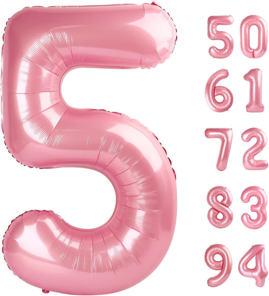 Pearlescent Pink Number 5 Balloon - 40 Inch 5th Birthday Decorations | Pastel Pink Party Supplies