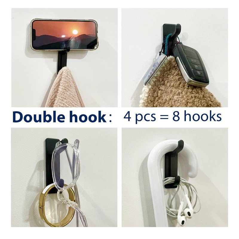 pickpiff Wall Hooks for Coat and Towel: 13LB Strong Adhesive Door Hanger Stick on, Silver 6 Pack