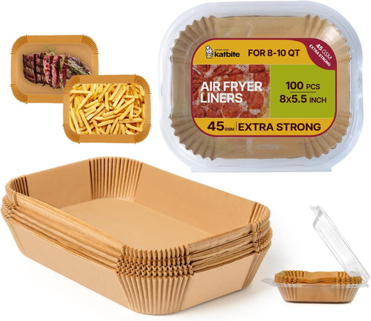 Katbite Air Fryer Liners - 100PCS Thick Disposable Parchment Paper for Ninja Dual Air Fryer | 8x5.5'' Rectangle
