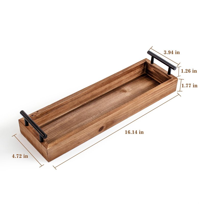 Rustic Wood Serving Tray, Brown Wooden Tray, Centerpiece Tray for Dining Table, Farmhouse Plant Tray, Candle Holder, Long Narrow Ottoman Trays for Wine Coffee Table Kitchen Decor (Wood Brown)