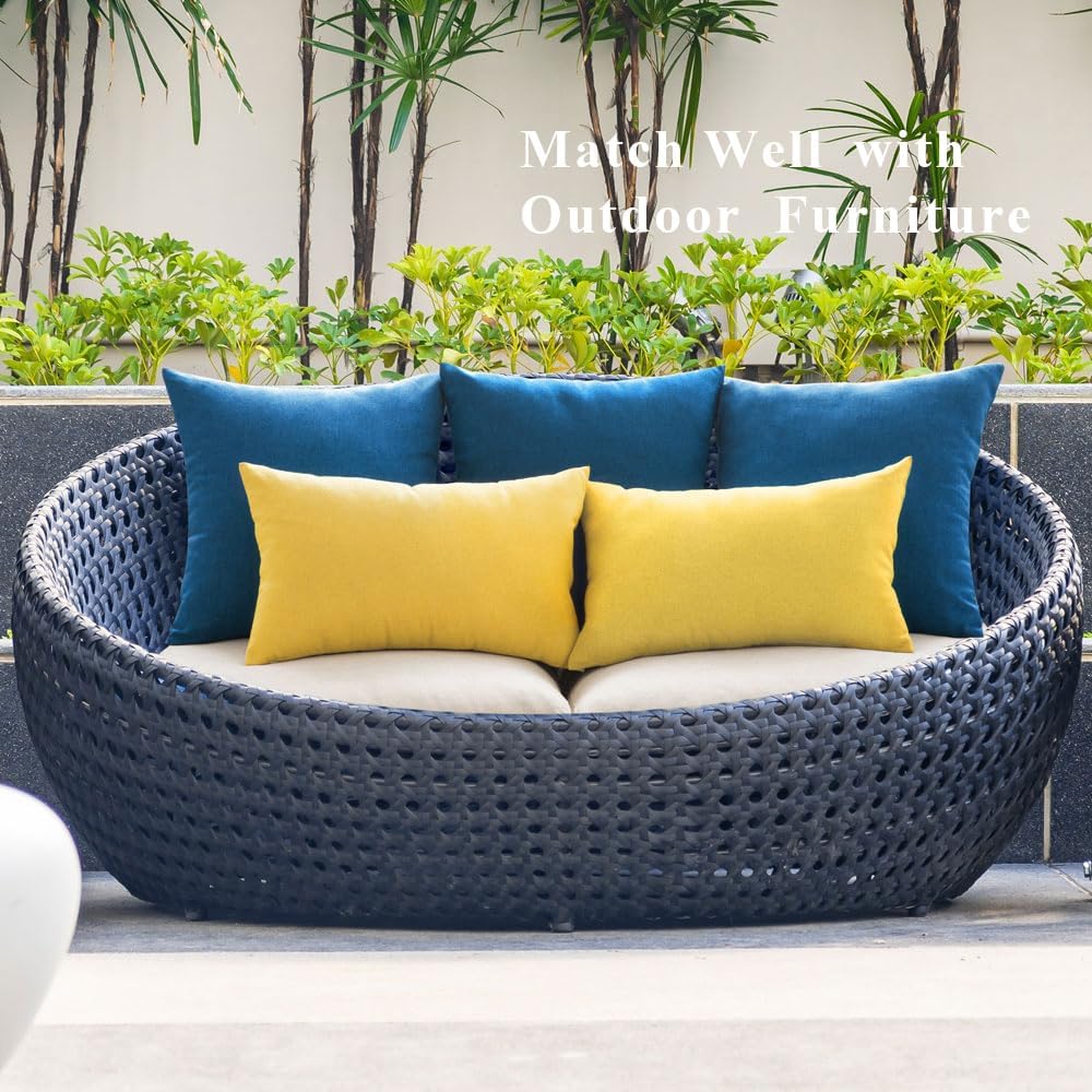 MIULEE Outdoor Waterproof Throw Pillow Covers - Pack of 2 Faux Linen Cushion Cases | 20x12 Inch Blue for Summer Patio