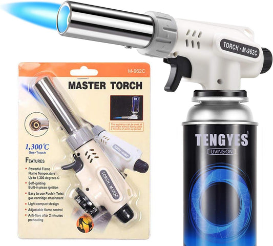 TENGYES Butane Blow Torch Lighter - Professional Culinary Torch with Adjustable Flame for Crème Brûlée, BBQ, Baking & Jewelry