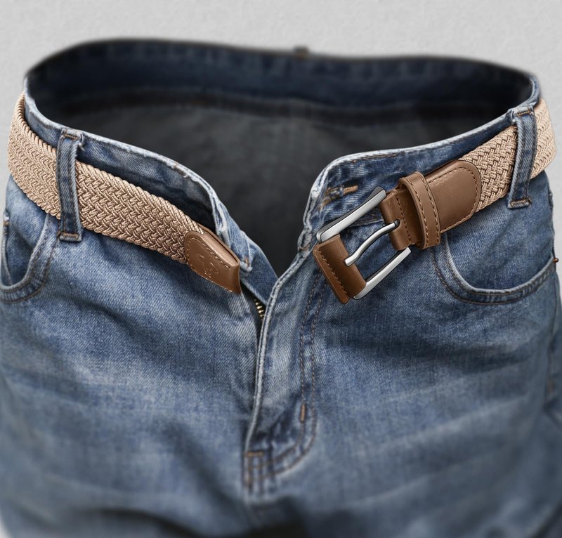 BULLIANT Belt for Men 2Pack,Mens Gift Stretch Braided Web Belt Elastic for Casual Golf Jeans,1 3/8"(Black/Beige,30"-34" Waist Adjustable)