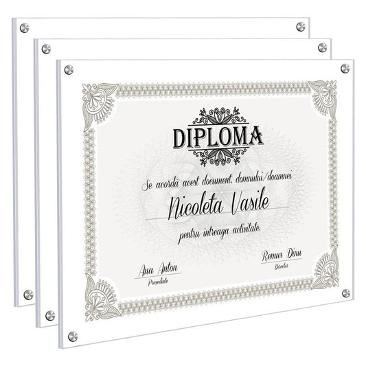 Kalami 3 Pack 11x14 Acrylic Wall Mount Picture Frame Self Adhesive, Floating Frameless Clear Photo Frame for Diploma Certificate Degree Document Display Gallery Wall-Full Frame Size 12.4x15.4