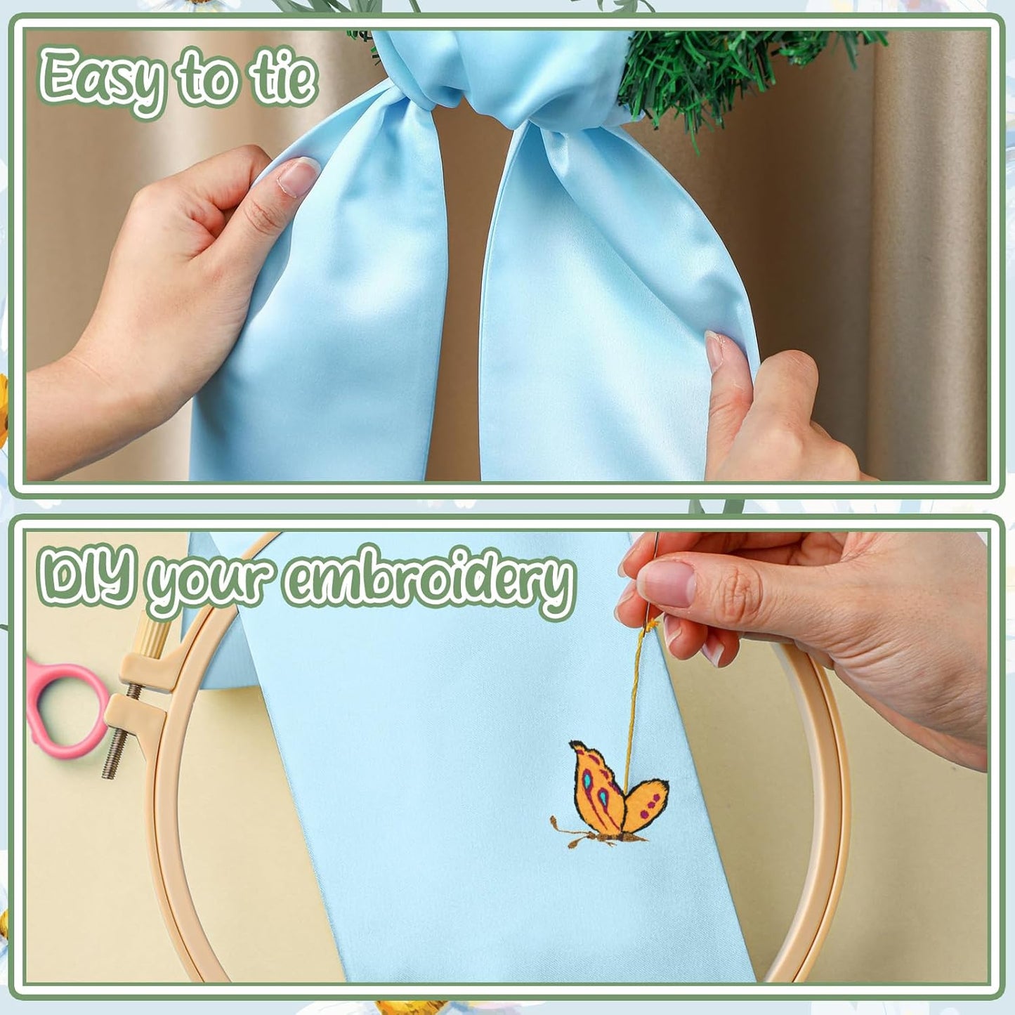 VitalCozy Spring Wreath Sash - Elegant Satin Ribbon for Monogrammed Decor | Indoor/Outdoor Use