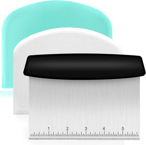 Ecavria Premium Stainless Steel Bench Scraper - Versatile Dough Cutter & Bowl Scraper Set (2 PCS)