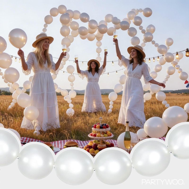 PartyWoo Pearl White Linking Balloons 100pcs 12 Inch White Link Balloon for Anniversary Retirement Wedding Graduation Baby Shower Birthday Gender Reveal Engagement Party Decorations White-W14