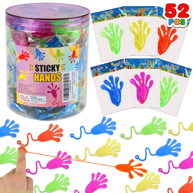 Siwarm Easter Egg Fillers- 52 pcs Sticky Hands, Party Favors for Kids 4-8 8-12 Goodie Bag Stuffers Treasure Box Prizes Mini Stretchy Hands Fidget Toys Birthday Gifts for Boys Girls Teens