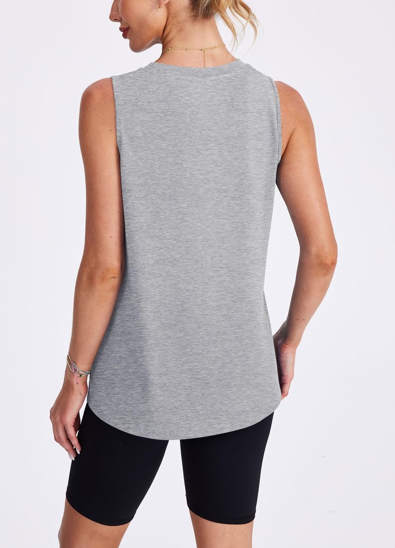 Workout Tops for Women Round Neck Tank Tops Yoga Shirts Athletic Running Tank Tops Sleeveless Gym Clothes Light Gray L