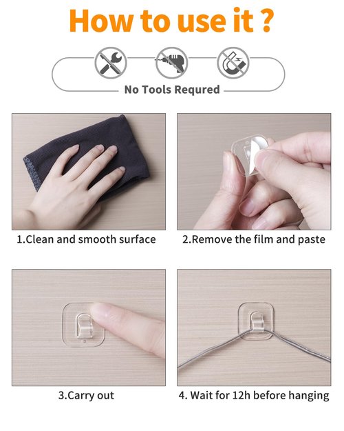 ispneay 50 Mini Light Hooks with Adhesive Strips: Indoor Clear Small String Light Clips Damage Free - Plastic Wall Hook for Hanging - Fairy Tiny Christmas Light Cable Hangers Clip Decoration Decor