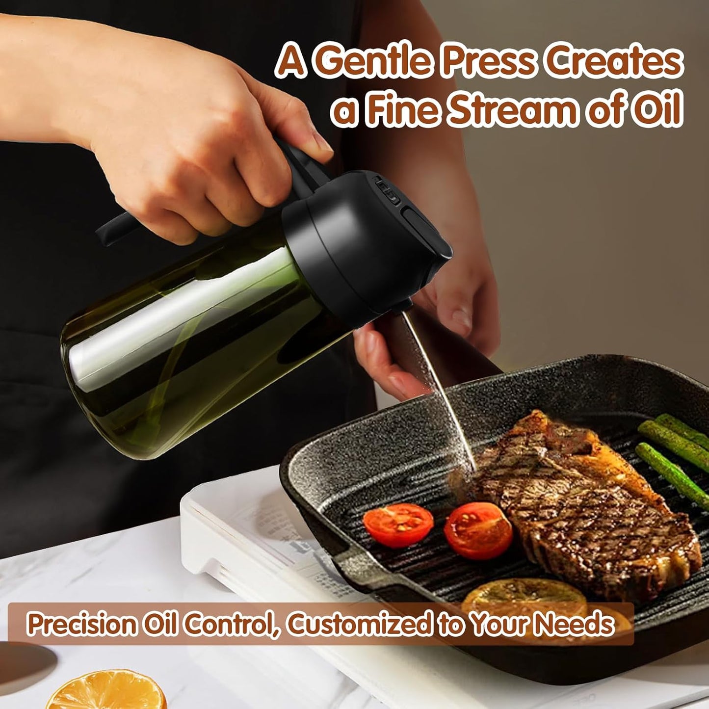 YARRAMATE Olive Oil Dispenser Bottle - 2-in-1 Light Blockage Dark Oil Sprayer, 16oz Green Glass | Food-Grade Mister for Cooking & BBQ