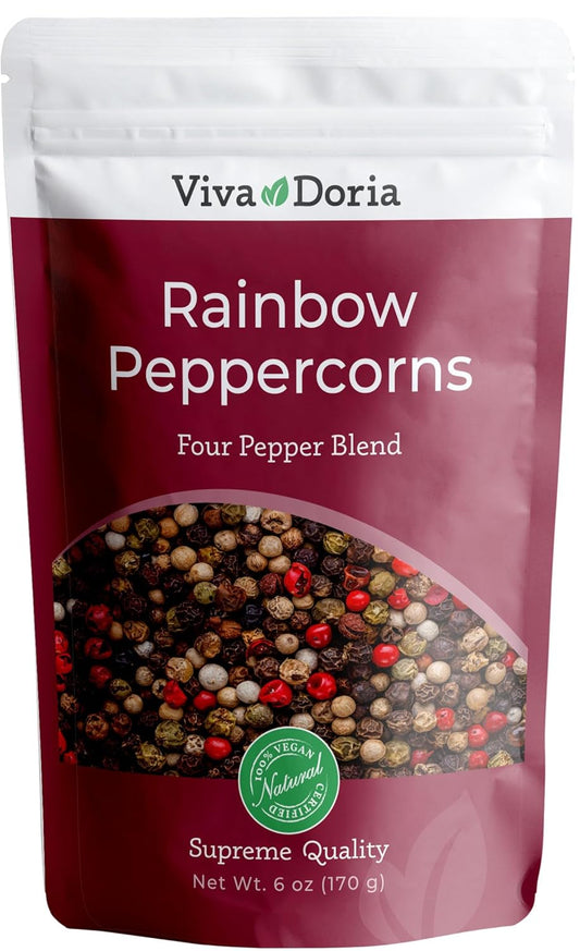 Viva Doria Rainbow Peppercorns - Four Peppercorn Blend, Whole Black, Green, Pink & White | 6 Oz Grinder Refill