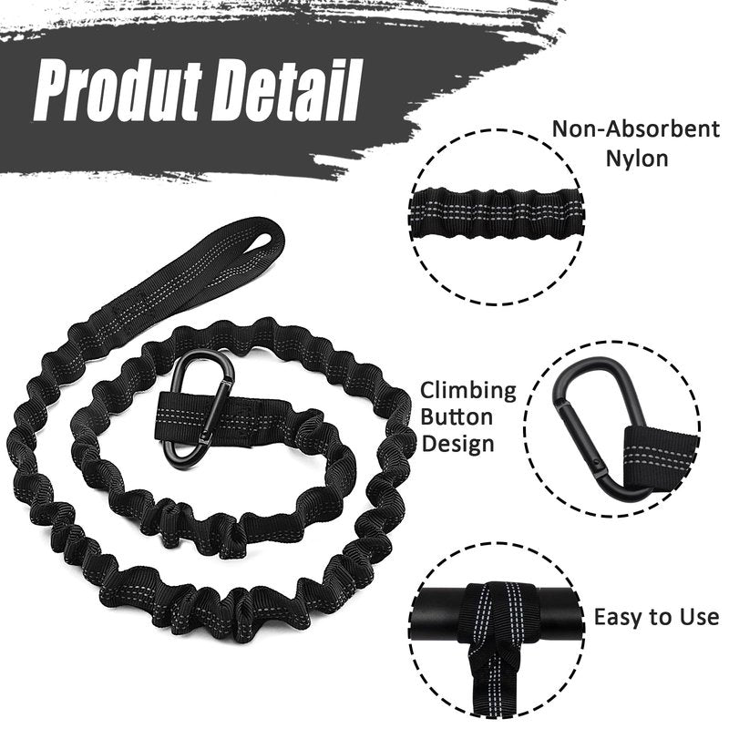 KOETSU Stretchable Kayak Paddle Leash - Elastic Bungee Cord with Quick-Release Clip, Adjustable Floating Rope for Kayak, Canoe, SUP, Paddleboard Accessories（Black）