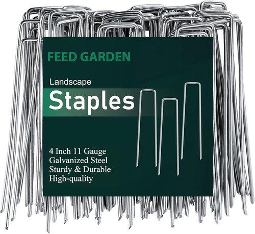 Feed Garden 4-Inch Galvanized Landscape Staples - 50 Pack Anti-Rust Garden Stakes for Weed Barrier Fabric