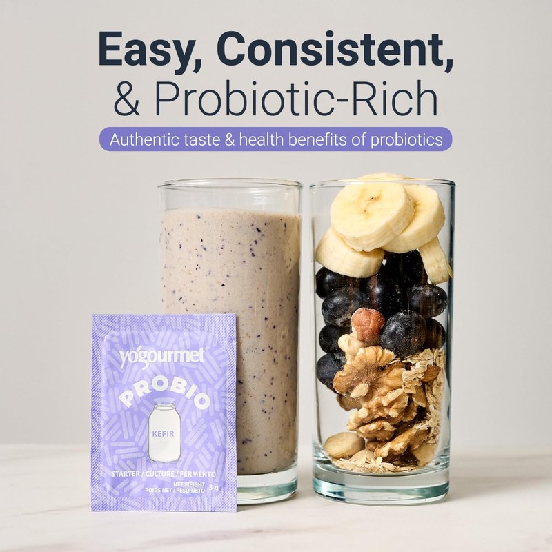 Yogourmet Kefir Starter with Probiotics (6 Sachets = 6 Quarts of Kefir) - Make Kefir at Home - Starter Culture - All Natural, Gluten Free, Kosher, Halal - 3 g Sachets