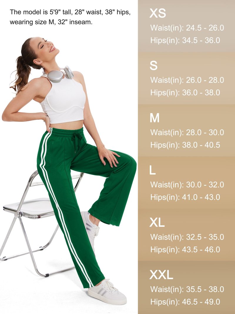 Tapata Tall Women 34" Inseam Warm Up Track Pants Wide Leg Sweatpants Lightweight Side Stripe Ladies Slacks Workout, Green, S
