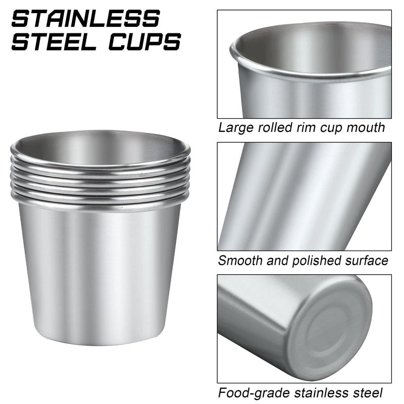 Ruisita Resinta 6 Pack 5 oz Stainless Steel Cups Metal Shatterproof Stackable Pint Drinking Cups for Kids