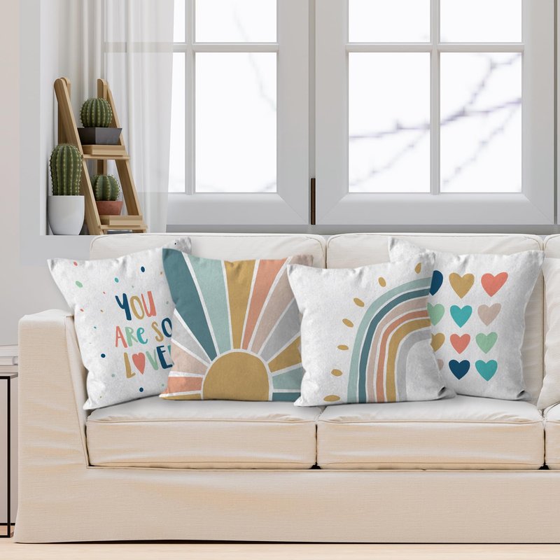 HIWX Boho Rainbow Pillow Cover, You are So Loved Decorative Throw Pillow Cover, Classroom Pillows, Sunshine Rainbow Sun for Classroom Nursery Room Decor Set of 4 Pillowcase 18 x 18