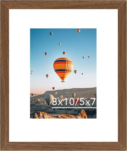 Brown 8x10 Picture Frame by [Brand Name] - Versatile Wall Hanging & Tabletop Display with 5x7 Mat