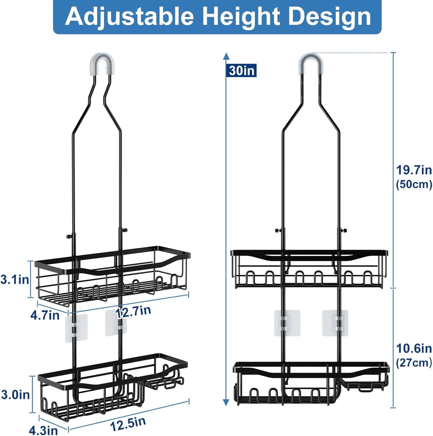 Skiennix Shower Organizer - Upgraded Extended Length Rustproof Caddy with Hooks | Large Bathroom Storage