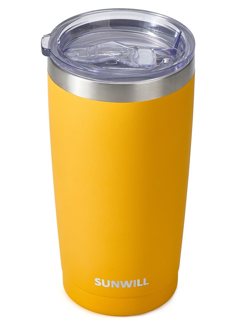SUNWILL Travel Coffee Tumbler 20 oz, Insulated Mug with Lid, Stainless Steel Cup for Hot and Cold Drinks, Powder Coated Yellow
