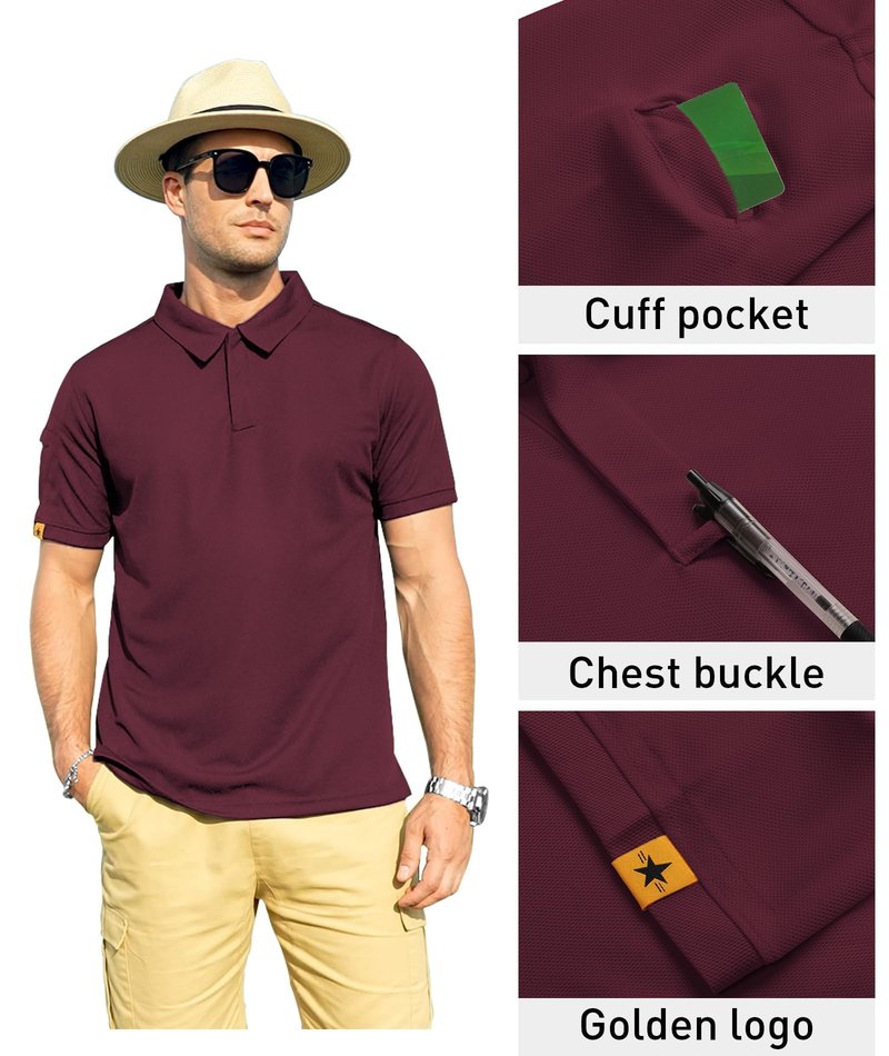 ZITY Mens Polo Shirt Short Sleeve Sports Tactical T-Shirt Athletic Golf Polos Daily Casual Stylish Collared Shirts for Men Wine Red 4X-Large