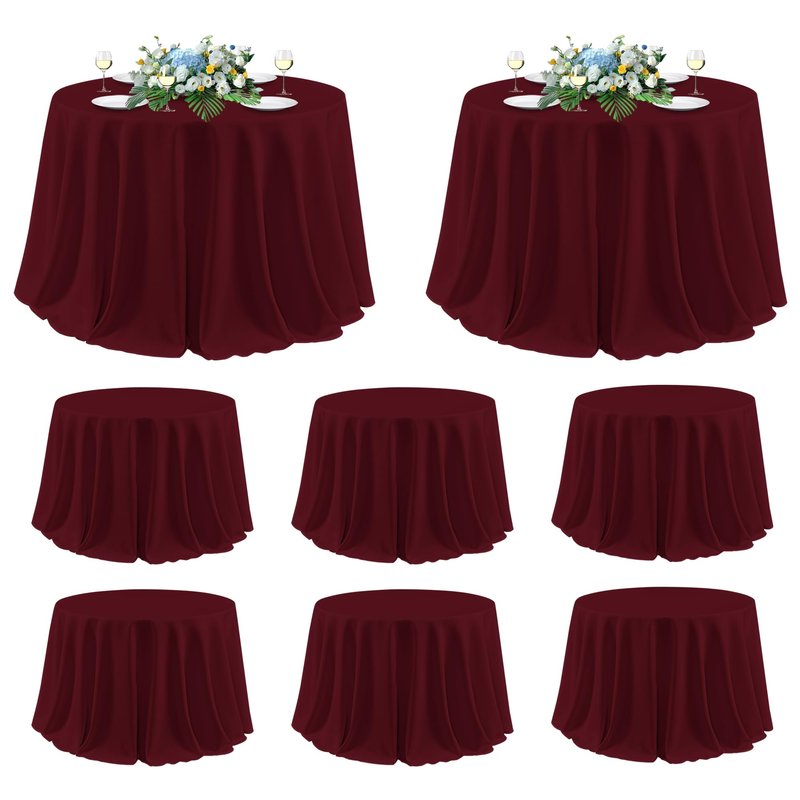 sancua 120 Inch Round Tablecloth, 8 Pack Burgundy - Circle Polyester Fabric Table Cloth for Chiristmas Party Reception Banquet Birthday, Washable Formal Table Cover (Fit 48-96 Inch Tables)