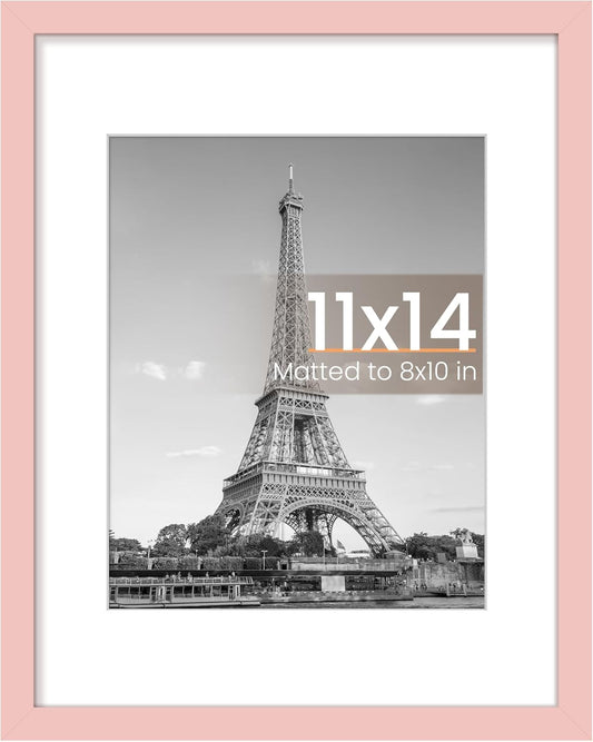 Upsimples 11x14 Picture Frame - Display 8x10 Photos with Mat or 11x14 Without - Pink, 1 Pack