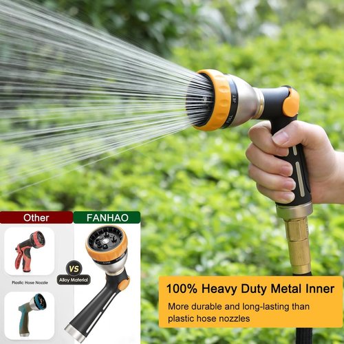 FANHAO Heavy Duty Metal Garden Hose Nozzle - 8 Adjustable Spray Patterns for Versatile Watering