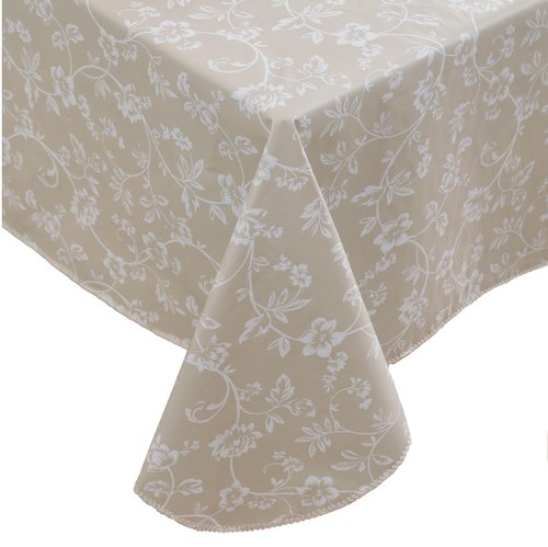 Heavy Duty Vinyl Tablecloth with Flannel Backing Waterproof Oil-Proof Plastic Table Cloth Stain-Resistant Wipeable Rectangle or Square Table Cover for Indoor and Outdoor (Beige Floral,52x70 Inch)